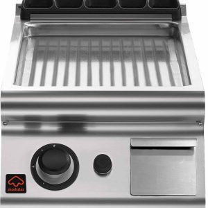 Fry top a gas versione topversione simplepiastra rigata cromatapotenza 7 kw