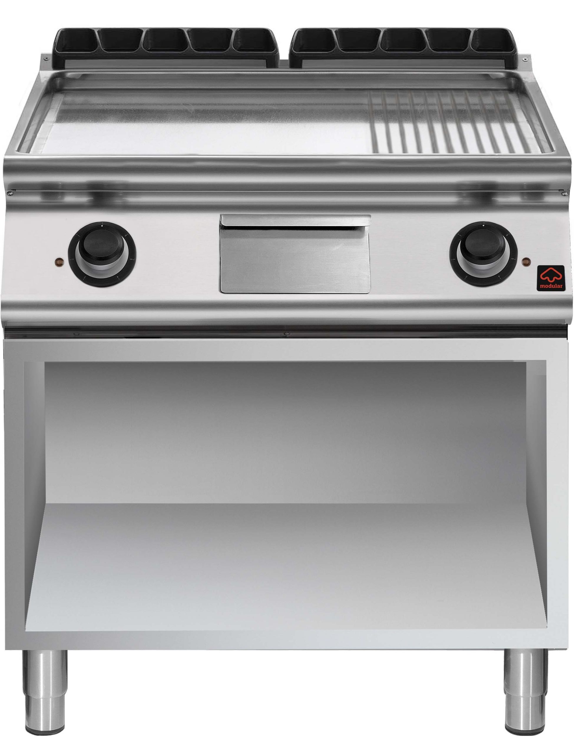 Fry top elettrico su vano apertoversione extremepiastra 2/3 liscia e 1/3 rigatapotenza 10,8 kw