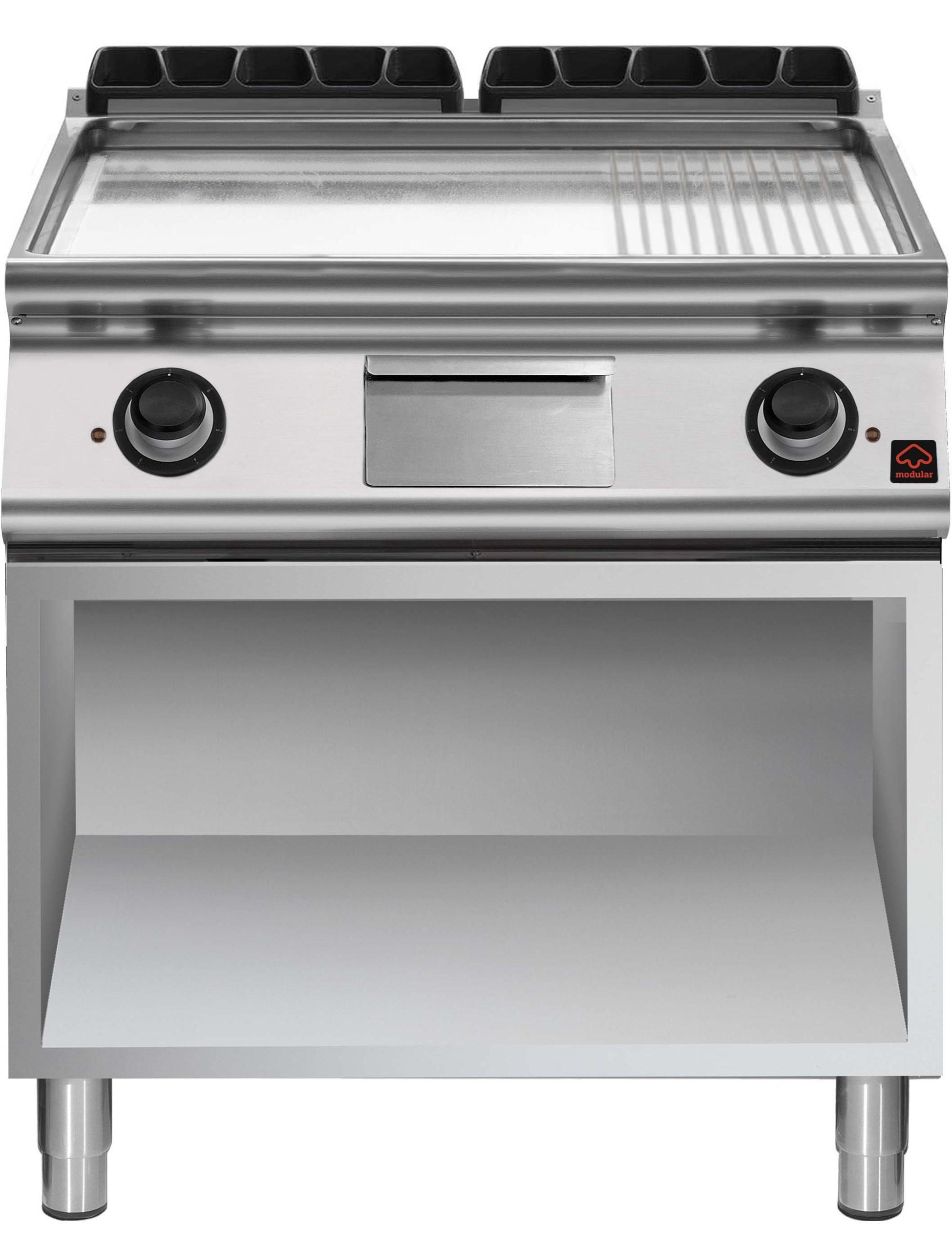 Fry top elettrico su vano apertoversione simplepiastra 2/3 liscia1/3 rigatacromatapotenza 10,8 kw