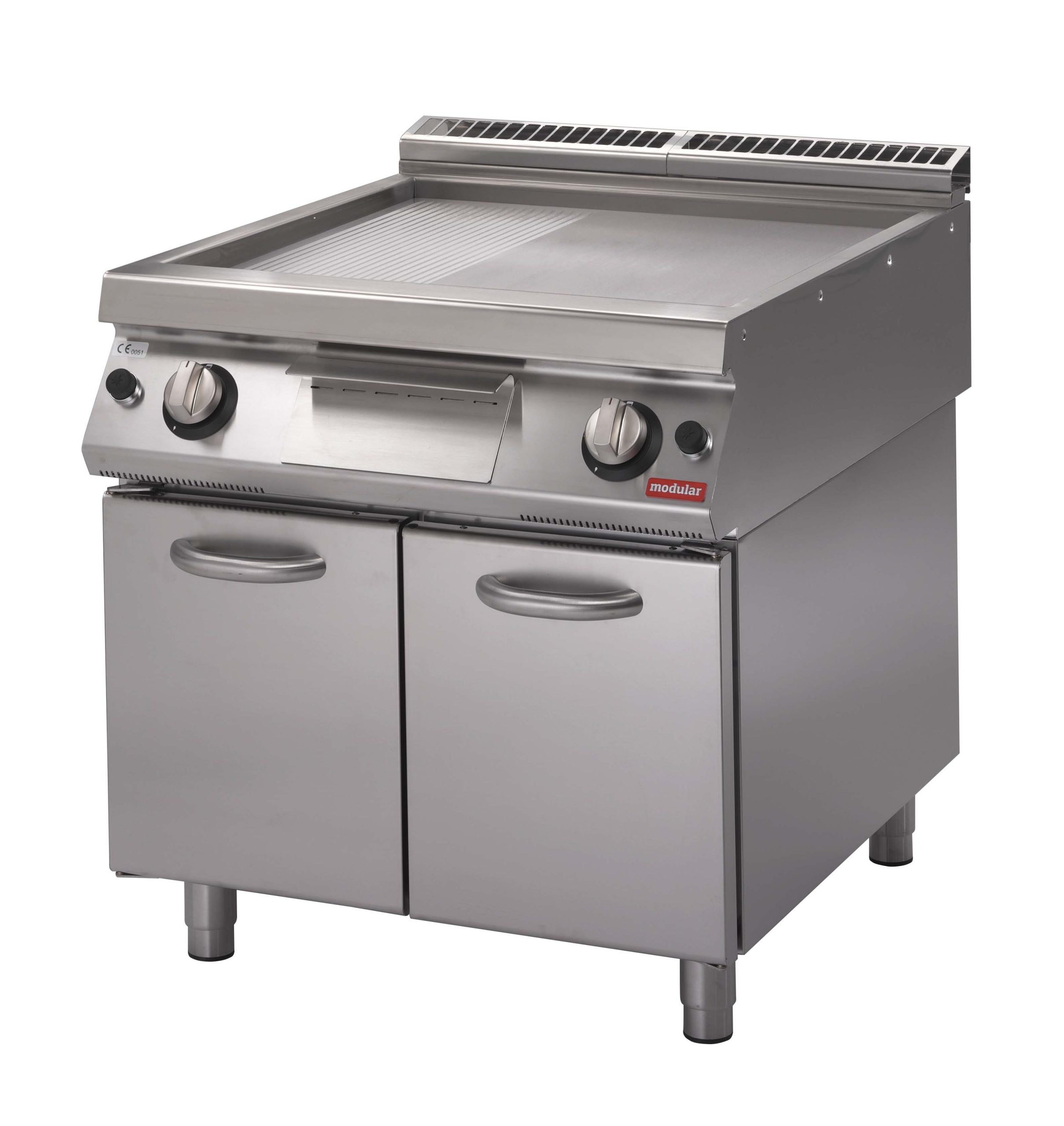 Fry top gas su vano con portepiastra 2/3 liscia1/3 rigatacromata Potenza 14 kw