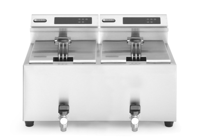 FRIGGITRICE PROFI LINE DIGITALE CON RUBINETTI DI SCARICO - 2 X 8 L HENDI PROFI LINE 16L 230V/7000W 605X515X(H)345MM