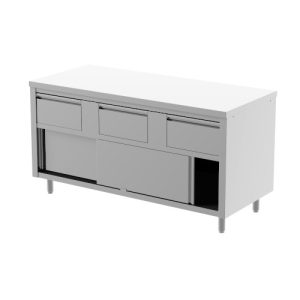 Tavolo armadiato con cassetti e porte scorrevoli ILSA inox MODELLO TACC67207-GSZ 2000x700x850